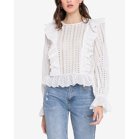 English Factory Tops - NWT English Factory eyelet lace ruffled statement sleeve blouse